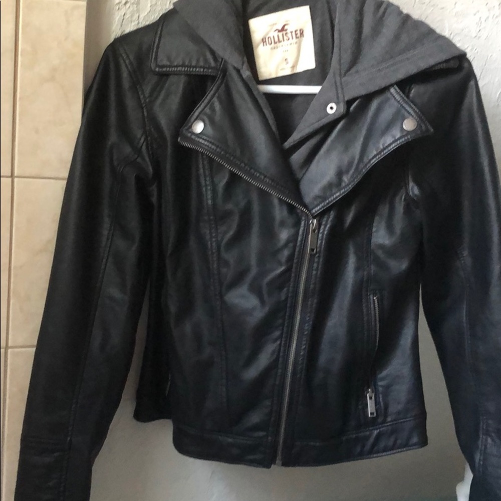 Built in hoodie leather jacket